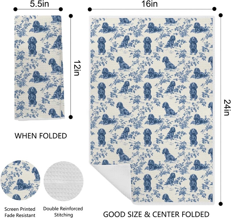 EKGJW Chinoiserie Cocker Spaniel Kitchen & Tea Towel for Women, Farmhouse Floral Dish & Hand Towel for Dog Lovers Moms,16x24 Inch - Image 2